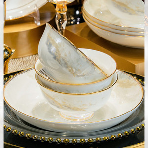 Bộ đồ ăn sứ xương cao cấp mạ vàng, gồm đĩa và bát, 72 món - Product Image 6