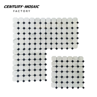 Centurymosaic Mosaïque carrée octogonale en marbre Staturay blanc mélangé noir Nero Marquina pour salle de bain, cuisine, sol et mur