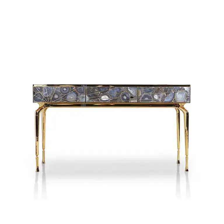 Meuble de Table en Agate naturelle artistique moderne de luxe, Surface de tiroir, pieds en métal, pour salon, hôtel, Villa