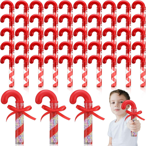 Tubo en forma de bastón de caramelo de Navidad reciclable Tubos de bastón de caramelo vacíos transparentes con adorno rojo para mantequilla de Chocolate - Product Image 4