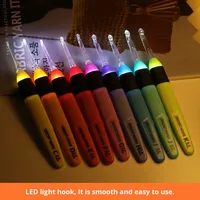 Kit de Crochets Lumineux LED Ergonomiques en Plastique – 9 Modèles – Idéal pour Débutants – Aiguilles Brillantes pour Tricot et Pulls