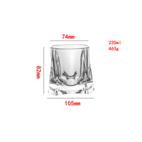 Verre à whisky carré 220 ml sans plomb réutilisable soufflé à la main, gobelet de luxe à facettes transparent pour whisky, vin et spiritueux