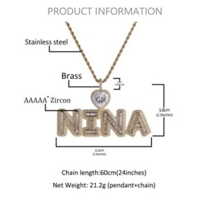 CZ Iced DIY Hip Hop Heart Hook Big 3A Micro Pave 18k Gold Plating Brass Rope Custom <b>Name</b> Pendant Personalized Gift Necklace - Product Image 5