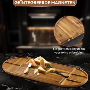 Tabla de <span class=keywords><strong>Tapas</strong></span> de Acacia, Tabla de Servir Magnética, Tabla Modular para Quesos y Aperitivos, Tabla Expandible para Bebidas para Entretener - Product Image 2