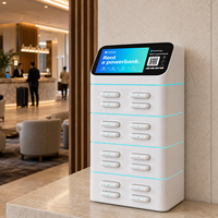 Station de location de batteries externes OEM avec écran publicitaire, application personnalisée et chargeur de bureau 16 emplacements 60W 4G/WiFi en ABS ignifuge
