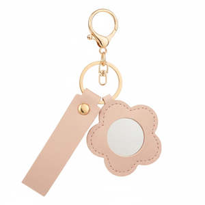 Flower-Shaped PU Leather Make-up <b>Mirror</b> with Keychain Swivel Single-Sided Travel Slim Design - Product Image 1