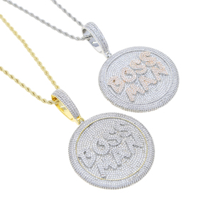 Two Tone Liontin Pria Dilapis Emas 14K Geometris Bentuk Bulat Hip Hop Mikro Pave CZ Ice Out Bling Boss - Product Image 4