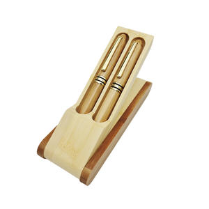 Penjualan laris 2 pena bambu mewah Set hadiah dengan Logo kustom perlengkapan kantor air mancur bambu & pena rol dengan kotak bambu lipat - Product Image 1