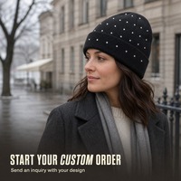 Bonnet tricoté personnalisé Highfly avec strass, chaud pour l'hiver, avec revers, vente en gros, OEM, ODM, marque d'usine, e-commerce, achat en gros