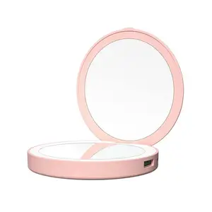 Tragbarer Taschenspiegel LED-Leuchten mit Power Bank-Ladegerät kosmetisches faltbares Make-Up-Werkzeug Damen beleuchteter Taschenspiegel Make-Up