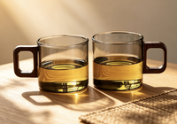 Tasse à thé en verre avec poignée en bois pour usage domestique, tasse en verre carrée résistante à la chaleur avec poignée en bois, 120 ml, tasse de dégustation de thé