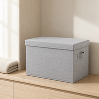 Boîte de rangement rectangulaire en tissu de lin avec couvercle, cadre renforcé en PP, doublure Oxford 210D, poignées, organiseur de placard
