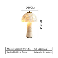 Lampe de table en mosaïque de coquillages naturels de luxe, lumière moderne en forme de champignon avec base en pierre de travertin, éclairage décoratif pour chambre à coucher, hôtel