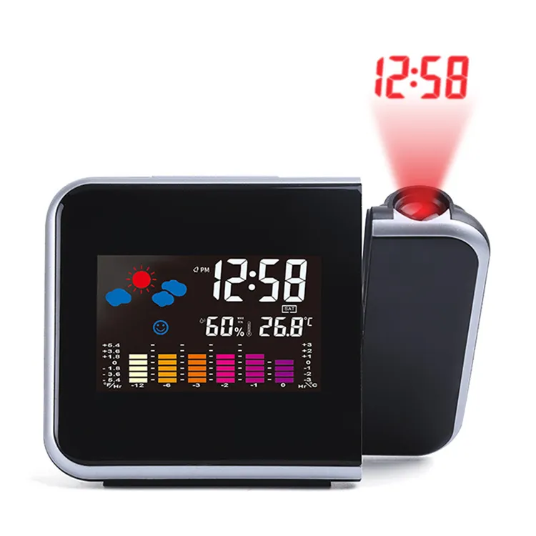 Jam Alarm Digital Laser Tampilan Suhu Meja Elektronik Pintar LCD Multifungsi Warna-warni