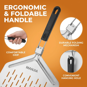 Manjia Espátula Plegable Cuadrada Extra Grande de 15 Pulgadas para <span class=keywords><strong>Pizza</strong></span> con Mango de Goma, Pala para <span class=keywords><strong>Pizza</strong></span>, Paleta para Transferir Pasteles, Bandeja Elevadora de Repostería - Product Image 2