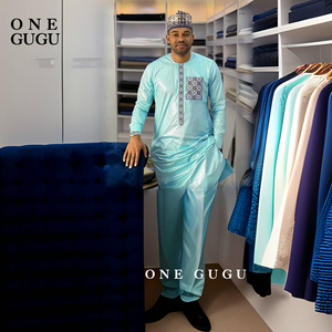 Ensemble Homme <span class=keywords><strong>Haut</strong></span> de Gamme Imperméable Bazin Riche : Jupes <span class=keywords><strong>et</strong></span> Pantalons 2 Pièces pour <span class=keywords><strong>Tenue</strong></span> de Mariage Traditionnel Dashiki - Product Image 3