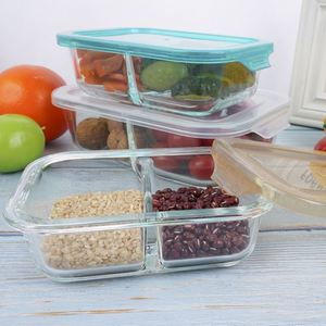 Hot Sales Heat Resistant Glass Food Storage Container <b>Set</b> Transparent Rectangular Meal <b>Lunch</b> Box with Locking Lid Divider - Product Image 5