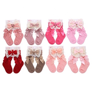 Ensemble de chaussettes et bandeau pour bébé fille, 2 pièces, en coton respirant, dentelle à volants, chaussettes de princesse, ensemble cadeau, 0-12 <span class=keywords><strong>mois</strong></span> - Product Image 2
