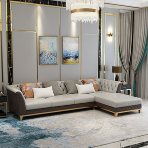 Set di mobili contemporanei di lusso set di divani moderni in vera pelle grigia in acciaio inossidabile mobili soggiorno turchia - Product Image 3