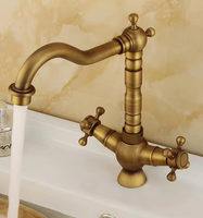 Robinet de lavabo européen à double poignée, eau chaude et froide, style rétro en spirale, cuivre antique, robinet de cuisine classique, robinet de salle de bain