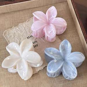 Jepit rambut plastik bunga marmer baru musim panas klip hiu asam asetat piring pegangan setengah rambut klip cakar rambut keras - Product Image 4