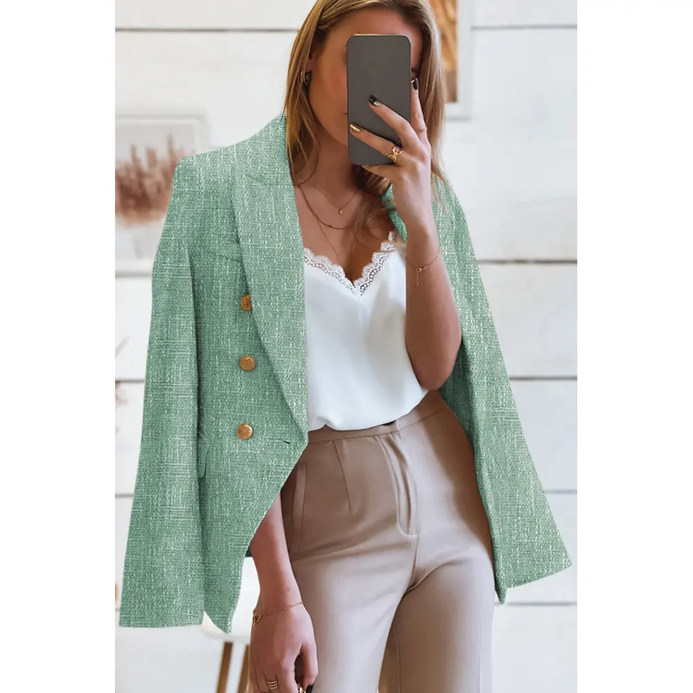 여성용 맞춤형 재킷 긴 소매 노치 칼라 블레이저 4 컬러웨이 단색 새시 캐주얼 블레이저/