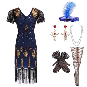Retro 1920s <b>Sequined</b> Dress With Tassels V-Neck Plus Size Gatsby Set For Dance Club Wear - Product Image 2