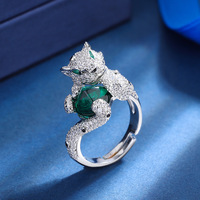 Bague Léopard de Luxe Légère en Cuivre Plaqué Or avec Pierre Naturelle Ronde et Diamants Incrustés