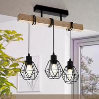 Lustre industriel en bois Znamhee, lampe suspendue à 3 lumières, E27, métal noir, style nordique, éclairage de plafond pour salon, salle à manger