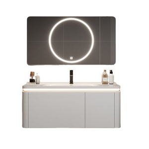New white bathroom <b>vanity</b> with smart <b>makeup</b> mirror white washbasin and wall-mounted cabinet - Product Image 2