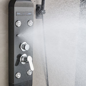 Oferta Especial: Lujoso Cabezal de Ducha Termostático LED Negro con Efecto Lluvia, Paneles de <span class=keywords><strong>Cascada</strong></span> de Cerámica y Acero Inoxidable Montados en Pared para Uso Hotelero - Product Image 4