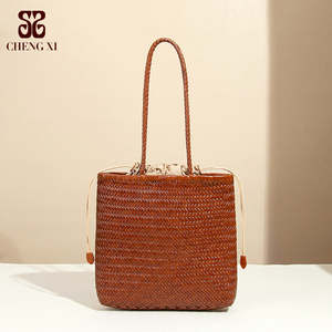 <strong>Small</strong> Niche Design Cowhide Handmade Woven Bag 2025 Large Capacity <strong>Basket</strong> Tote Bag Versatile Single Shoulder Lady Handbag - Product Image 2