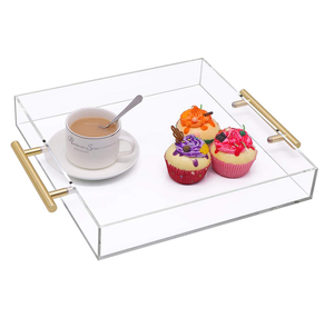 Modern Clear Rectangle Acrylic <b>Vanity</b> Tray Handles For Home Decoration And Food Serving - Product Image 3