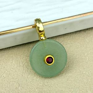 Liontin Koin Bulat Minimalis Berlapis Emas dengan Kristal Zirkon dan Batu Aventurin Hijau serta <span class=keywords><strong>Jasper</strong></span> Merah untuk Kalung DIY, Cocok untuk Hadiah Pesta - Product Image 5