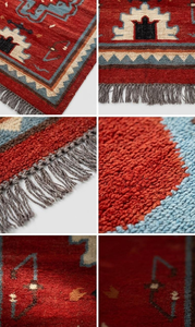 <b>Rustic</b> Red Geometric Area <b>Rug</b> | Handmade Wool Jute Tribal Boho Carpet for Farmhouse Bedroom Living Room Home Decor Accent - Product Image 2