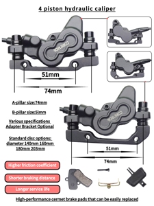 Mtb Moped Ebike Top Quality 4 Piston Hydraulic Brake Set Wholesale Escooter Electric Bicycle Disc Brake Kit Handle - Product Image 5