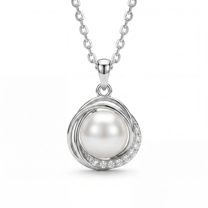 S925 Silver Freshwater Pearl <b>Necklace</b> Triple <b>Ring</b> Interlocking CZ Pendant Elegant Jewelry Gift for Women - Product Image 1