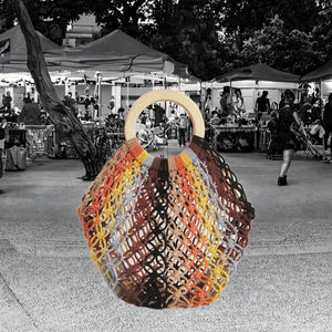 Petit sac seau pour femme, en coton tressé à la main, motif de bonbons colorés, fermeture ouverte, vacances à la plage, bord de mer, été - Product Image 3