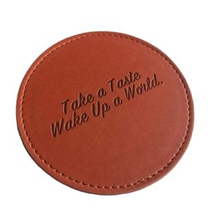 कारखाने कस्टम मुद्रित लक्जरी पर्यावरण के अनुकूल जलरोधक गैर-पर्ची विंटेज भूरे रंग के गोल pu चमड़े के कोस्टर - Product Image 5