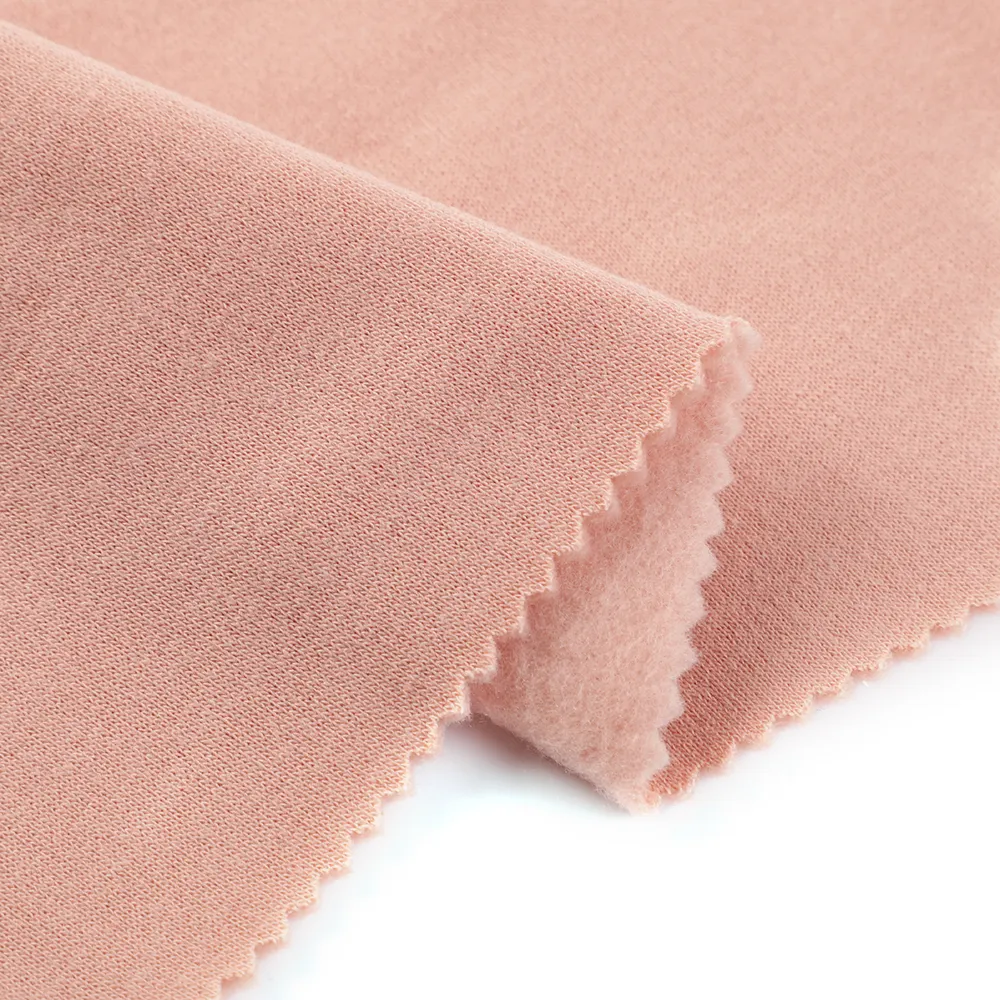 Interlock giá rẻ giá màu hồng 100% polyester khăn vải với chải Polyester Fleece vải