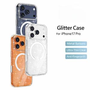 Coque de téléphone en TPU souple + PC avec texture anti-jaunissement ultra-mince, magnétique, scintillante et anti-traces de doigts pour iPhone 17 Pro - Product Image 2