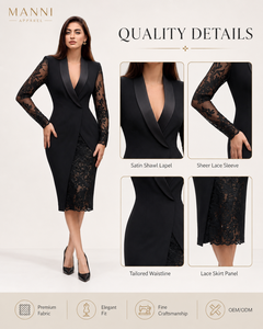 Robe personnalisée pour femme, vêtements sur mesure, blazer noir, dentelle, maille, moulante, robe de soirée, robe midi d'été pour femme - Product Image 3
