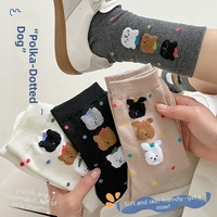 Chaussettes en coton peigné doux personnalisées, avec patchs animaux 3D en peluche mignons, à pois, style Kawaii, décontractées, pour femmes