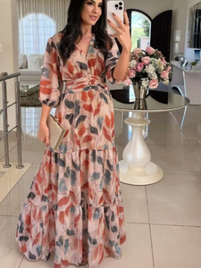 <span class=keywords><strong>Ropa</strong></span> de <span class=keywords><strong>Mujer</strong></span>, Vestido Largo Estampado Elegante y Moderno con Cuello en V <span class=keywords><strong>para</strong></span> <span class=keywords><strong>Mujer</strong></span>, Nuevo <span class=keywords><strong>para</strong></span> Verano - Product Image 6