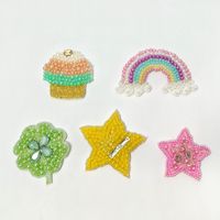 Fait à la main perlé perle cristal strass Patch mignon dessin animé coudre sur lune étoile arc-en-ciel glace feuille arc applique patchs pour sac