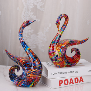 Redeco nghệ thuật nhựa nước chuyển in thiên nga điêu khắc thiên nga bức tượng đầy màu sắc nghệ thuật trừu tượng trang trí cho nhà văn phòng - Product Image 6