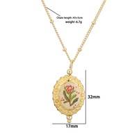 Collier ovale floral émaillé couleur vintage français, chaîne de clavicule artistique de niche avec fermoir mousqueton tulipe cerise pour femme