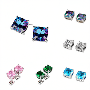 E603 ต่างหูคริสตัลสี ทรงเรขาคณิต สำหรับผู้หญิง สวมใส่ทุกวัน โลหะผสมสังกะสี เครื่องประดับคลาสสิก - Product Image 1