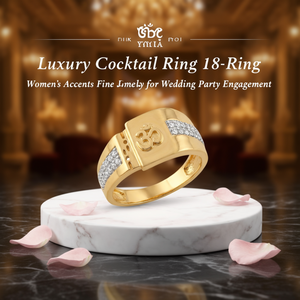 Bague de cocktail de luxe en or massif 18 carats, motif Om, pavé de diamants, bijoux fins pour femmes, mariage, fête, fiançailles - Product Image 3