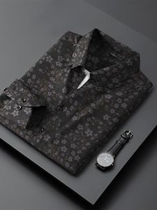 Camisa de manga larga con cuello en V personalizada para hombre, estampada, moderna, informal, a la moda, sin arrugas, con cuello alto, estampado de flores pequeñas - Product Image 1